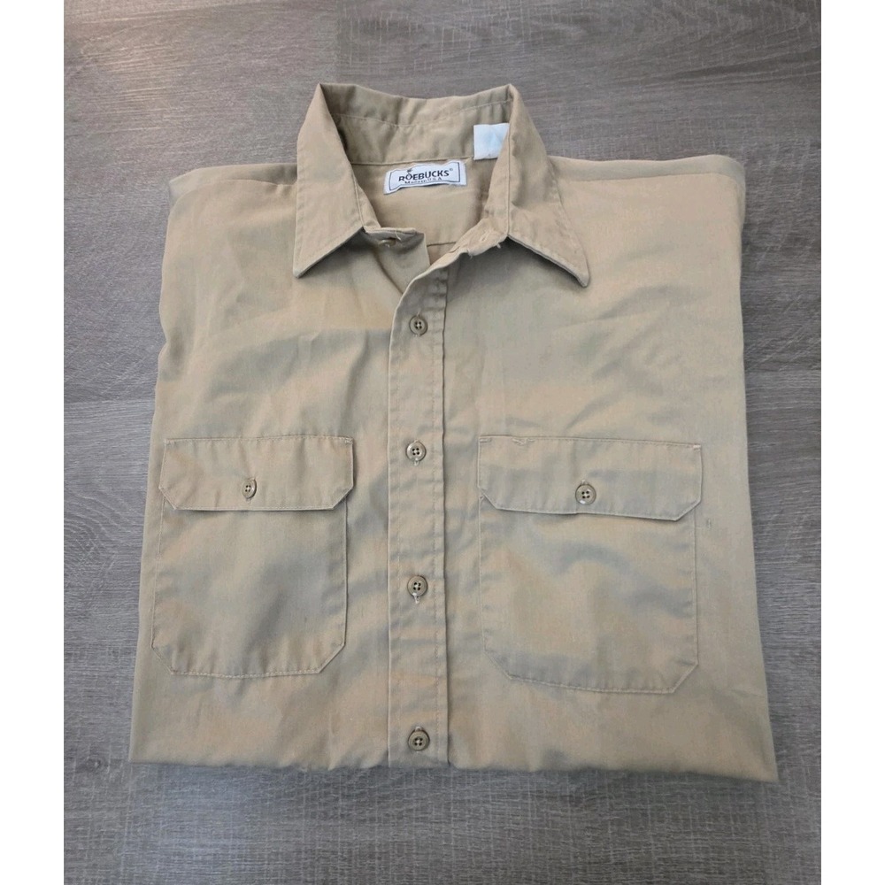 Roebucks Mechanic Shirt Mens XL Khaki Perma Prest Camp Workwear Vintage 70s 80s